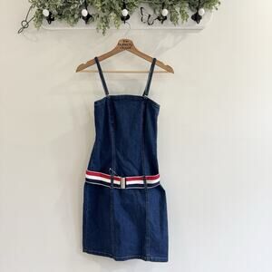 Vintage Dead stick Tommy Hilfiger Mini Spaghetti Strap Denim Dress With Belt SM